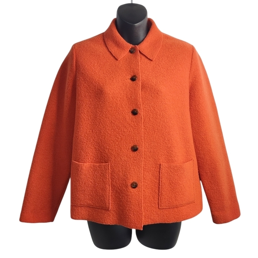 Lands' End Jacket Women's Orange 100% Wool Button Up Pockets Collared Size 4 - Picture 1 of 10
